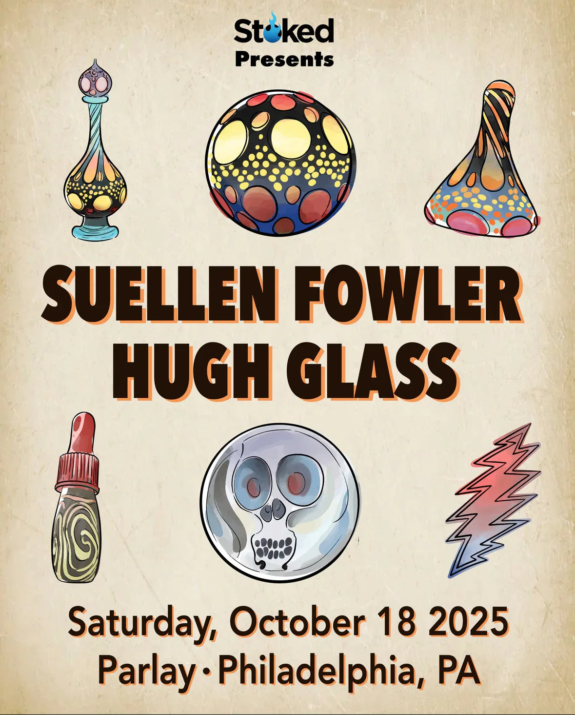 Stoked Presents: Suellen Fowler & Hugh Glass at PARLAY Event Flyer