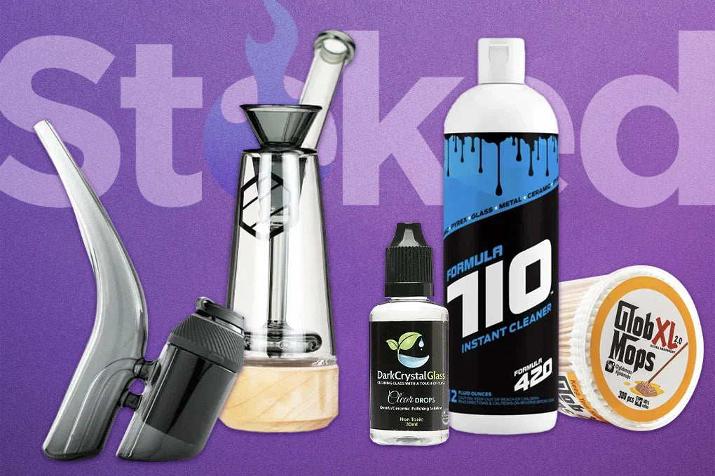 Various bongs and bong cleaning products