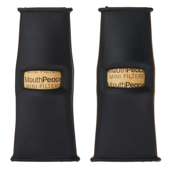 Black silicone joint filters with visible MouthPeace mini filter inserts, set of two