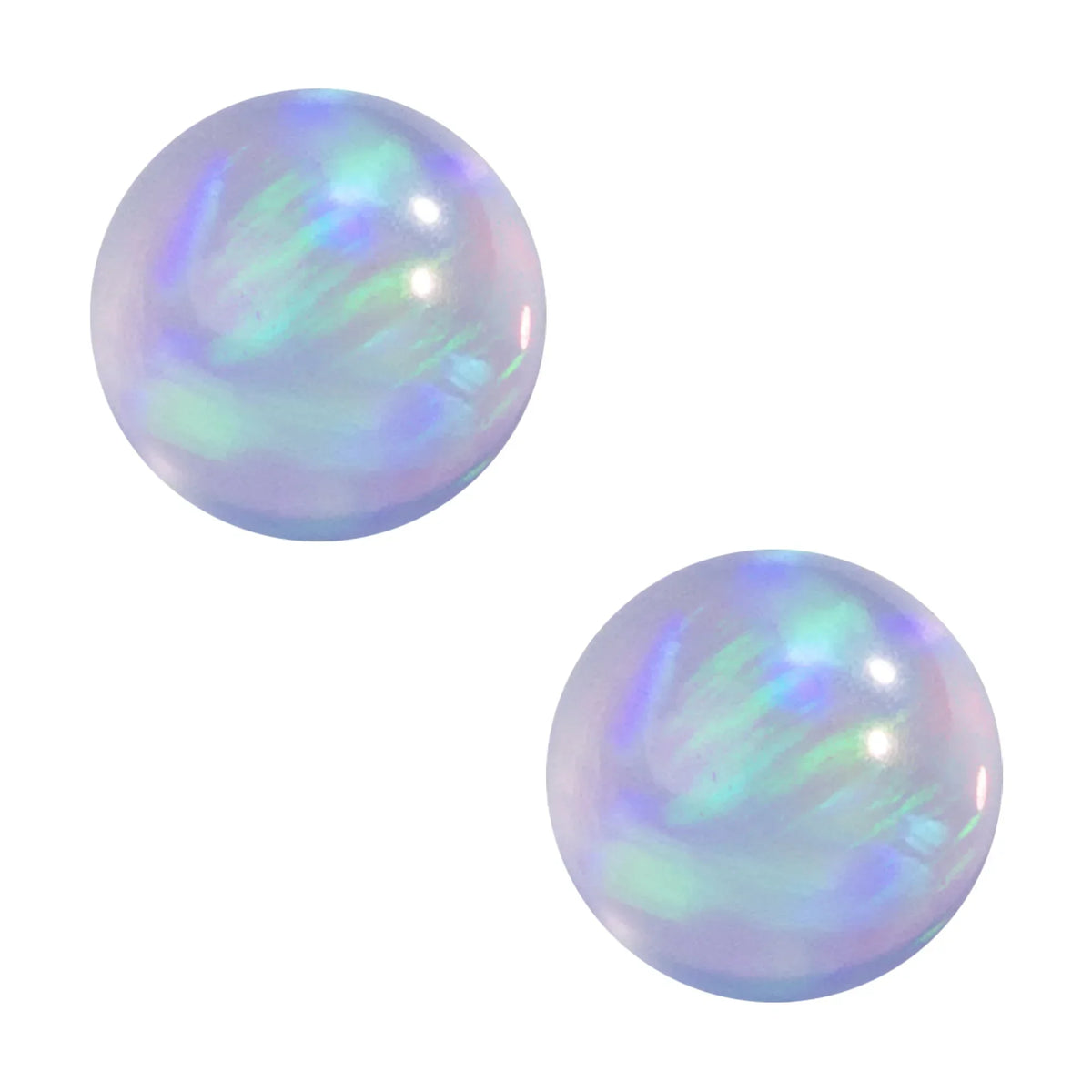 Two iridescent opal glass terp pearls for dab rigs on white background