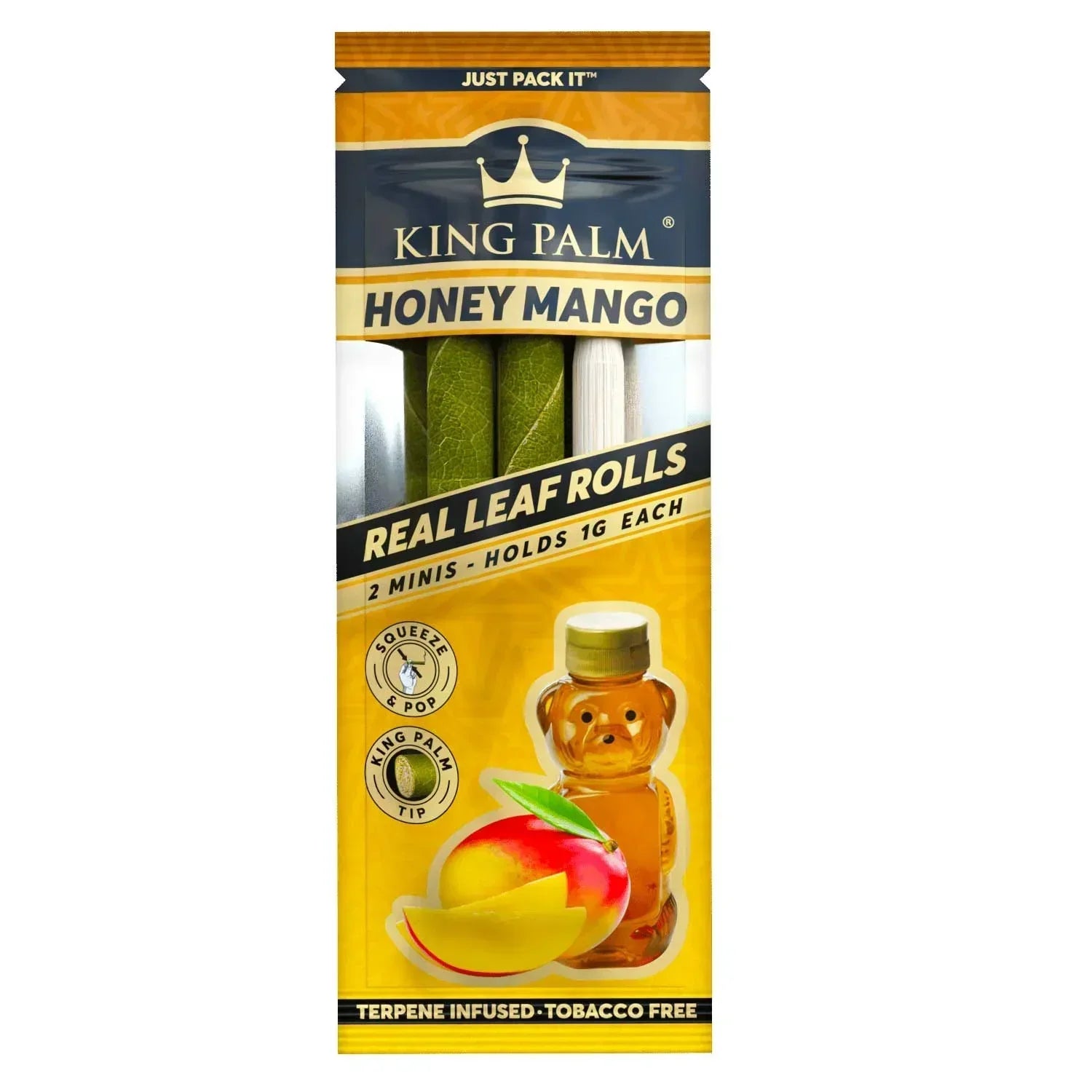 King Palm Honey Mango real leaf rolls packaging with honey bear and mango graphic