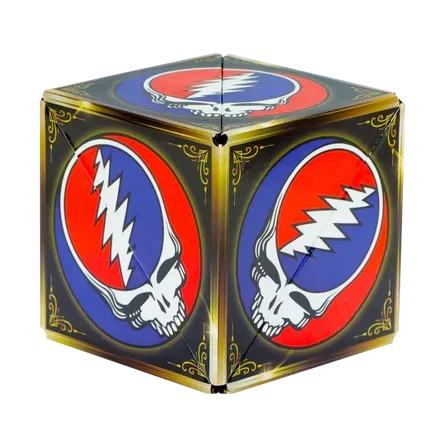 Colorful glass cube with Grateful Dead skull and lightning bolt logo design