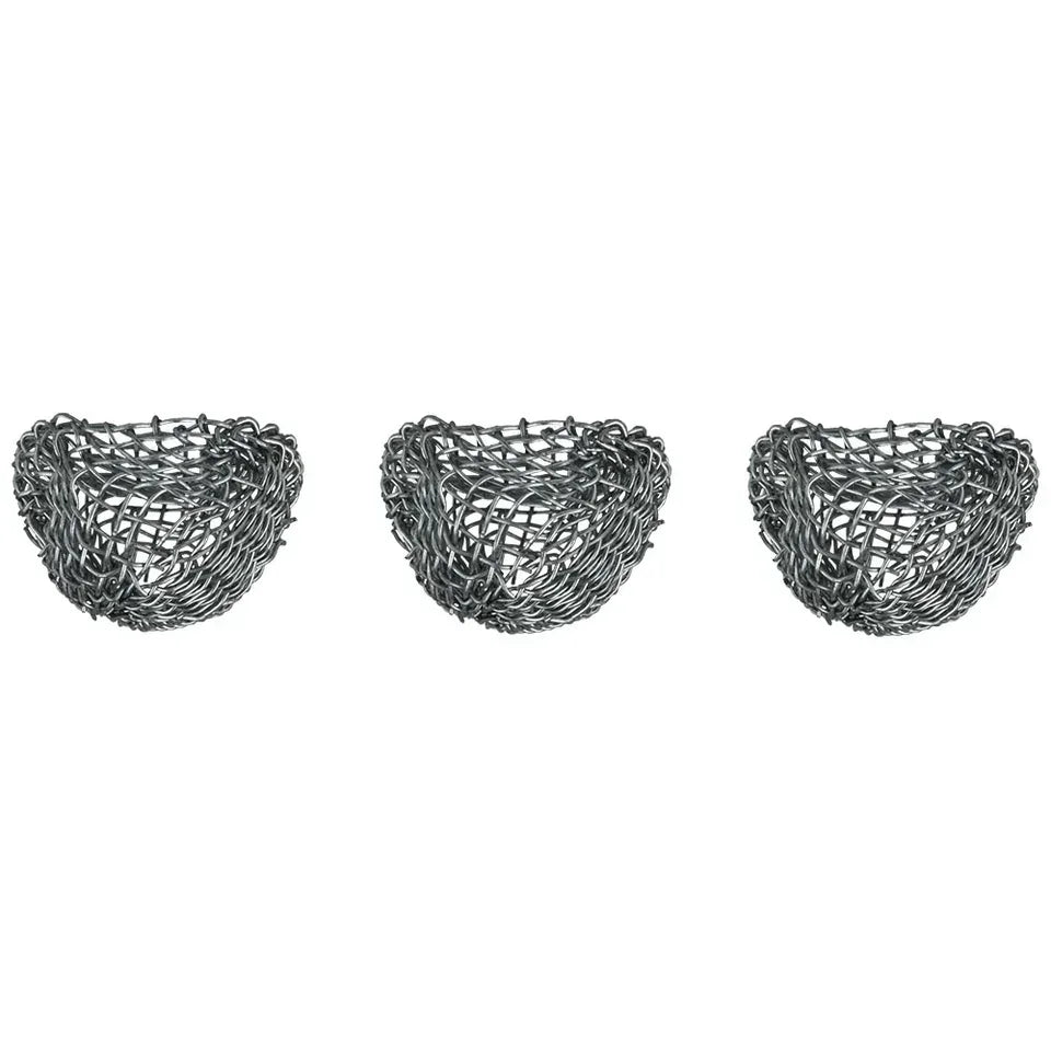 Three metal pipe screens for glass pipes or bowls on a white background