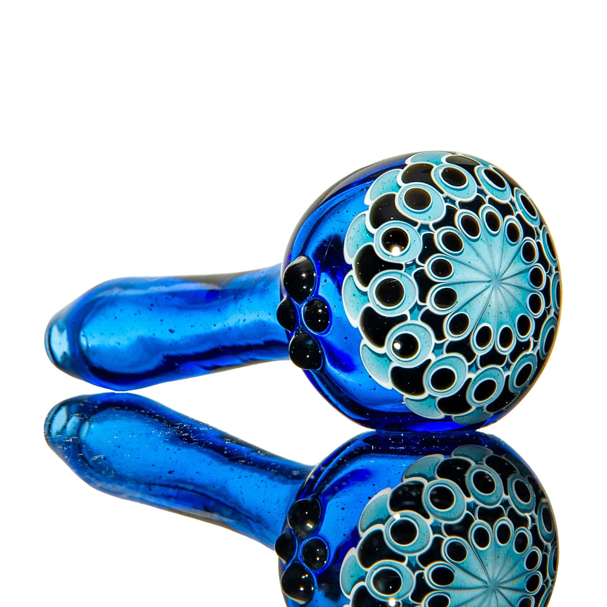 Hand-blown glass Black & Light Blue Dotstack Cobalt Spoon by Olour Glass