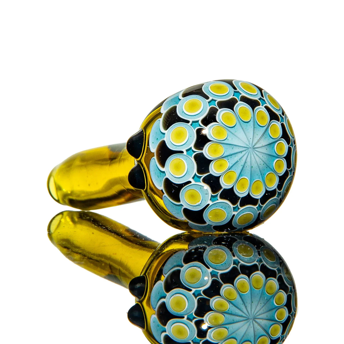 Hand-blown glass Black, Light Blue & Gold Dotstack Gold Spoon by Olour Glass