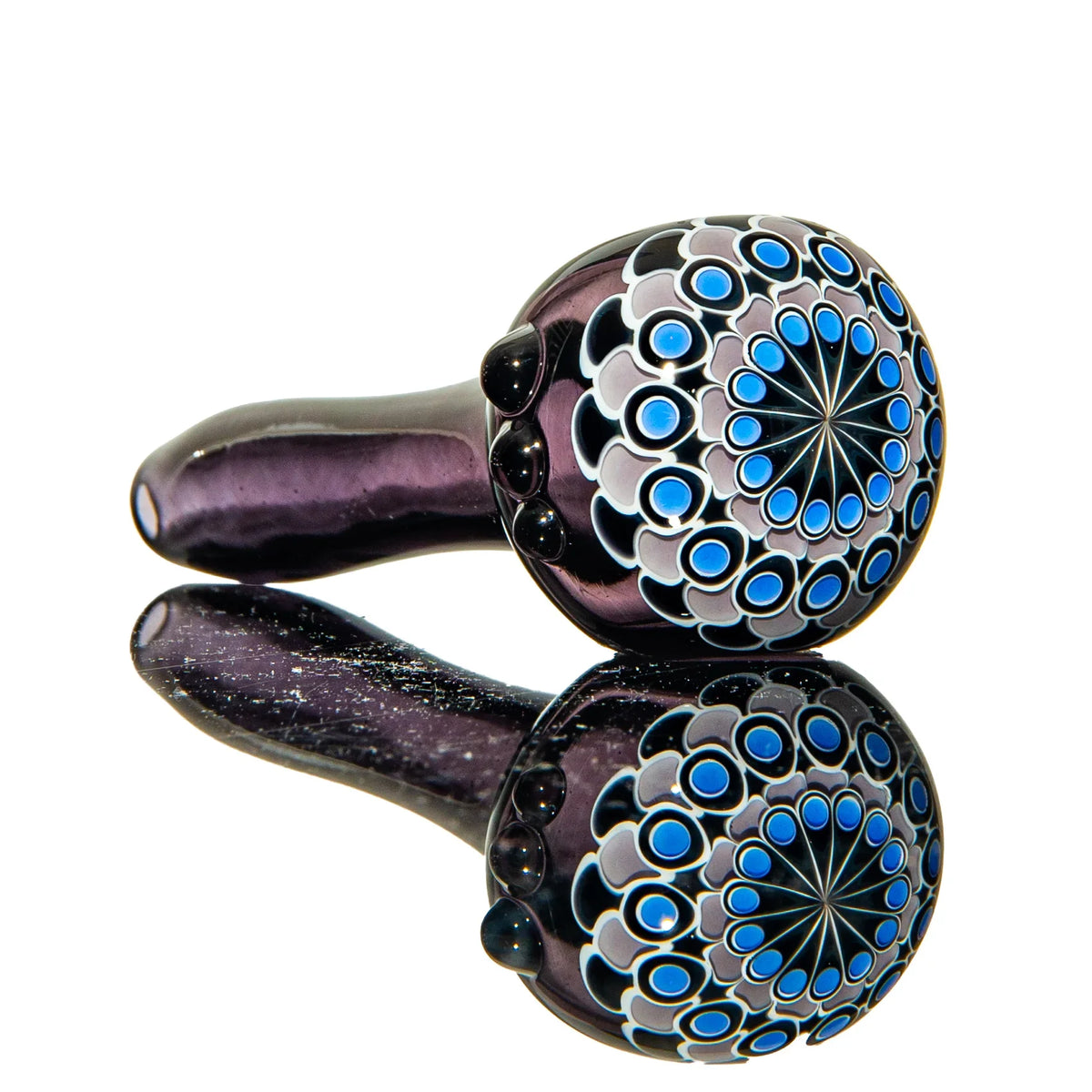 Hand-blown glass Black, Purple & Blue Dotstack Dark Purple Spoon by Olour Glass