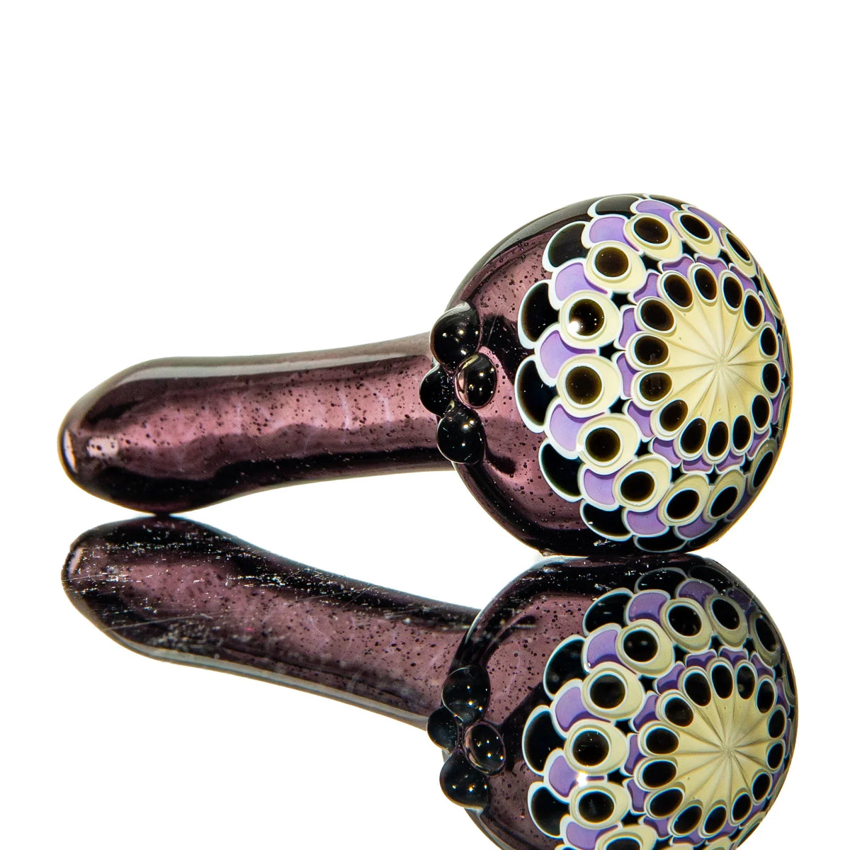 Hand-blown glass Black, Purple & Yellow Dotstack Dark Purple Spoon by Olour Glass