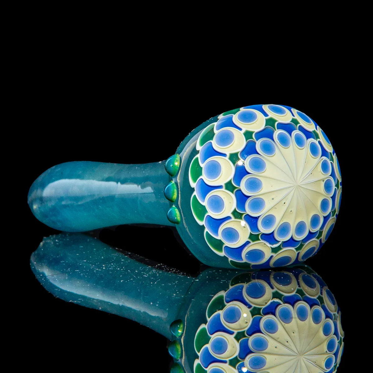 Hand-blown glass Blue & Yellow Dotstack Light Blue Spoon by Olour Glass