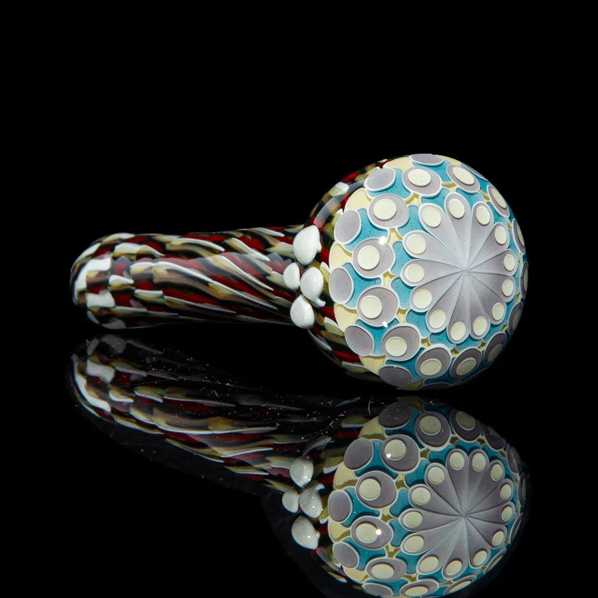Hand-blown glass Blue, Yellow & Purple Dotstack Heliocoil Spoon by Olour Glass