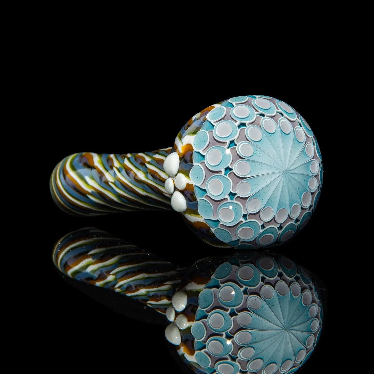 Hand-blown glass Light Blue & Purple Dotstack Heliocoil Spoon by Olour Glass