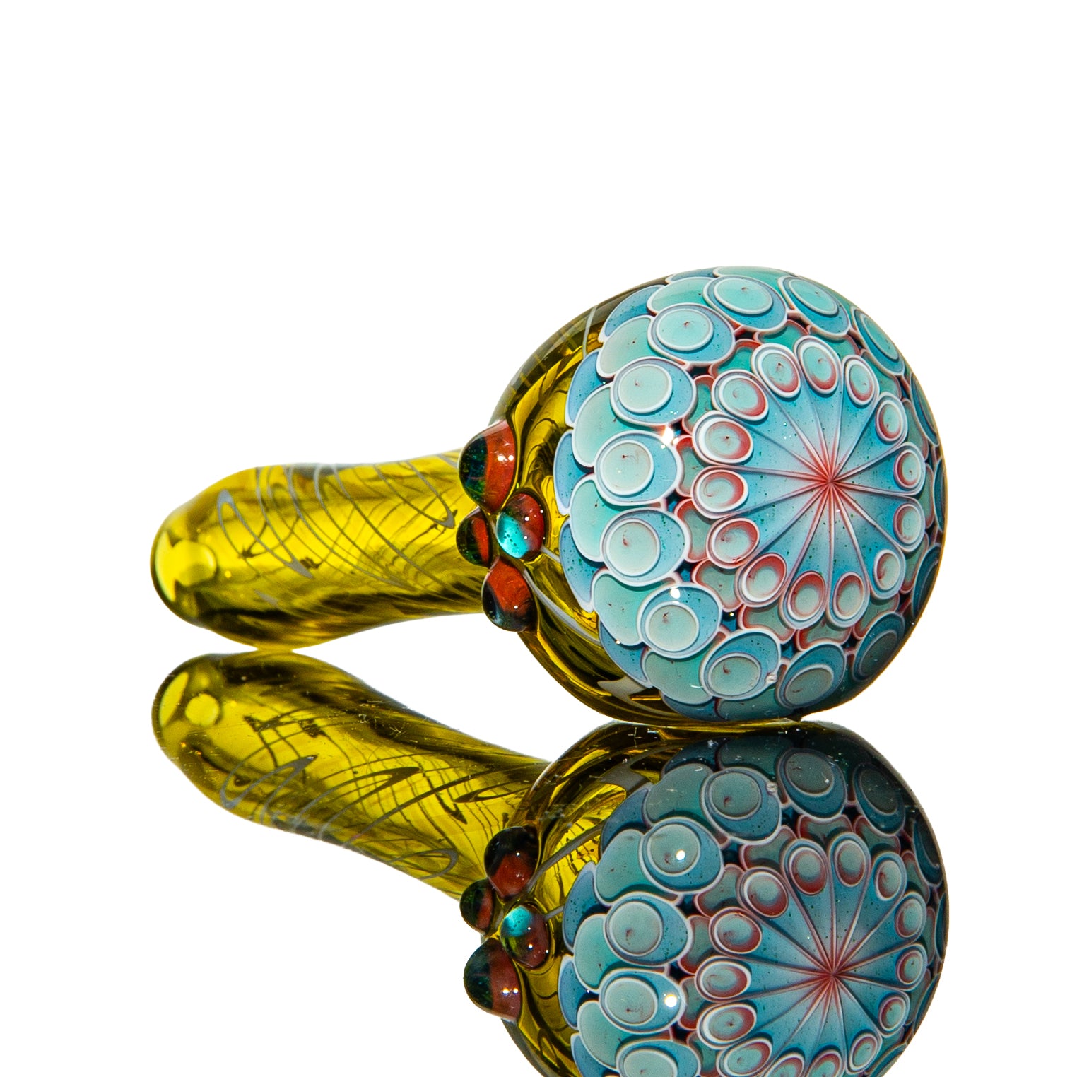 Hand-blown glass Light Blue & Red Dotstack Gold Scribble Spoon by Olour Glass