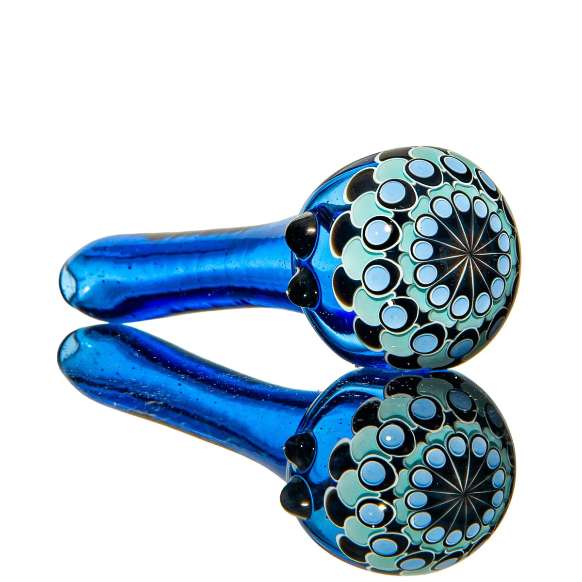 Hand-blown glass Mint, Black & Light Blue Dotstack Cobalt Spoon by Olour Glass