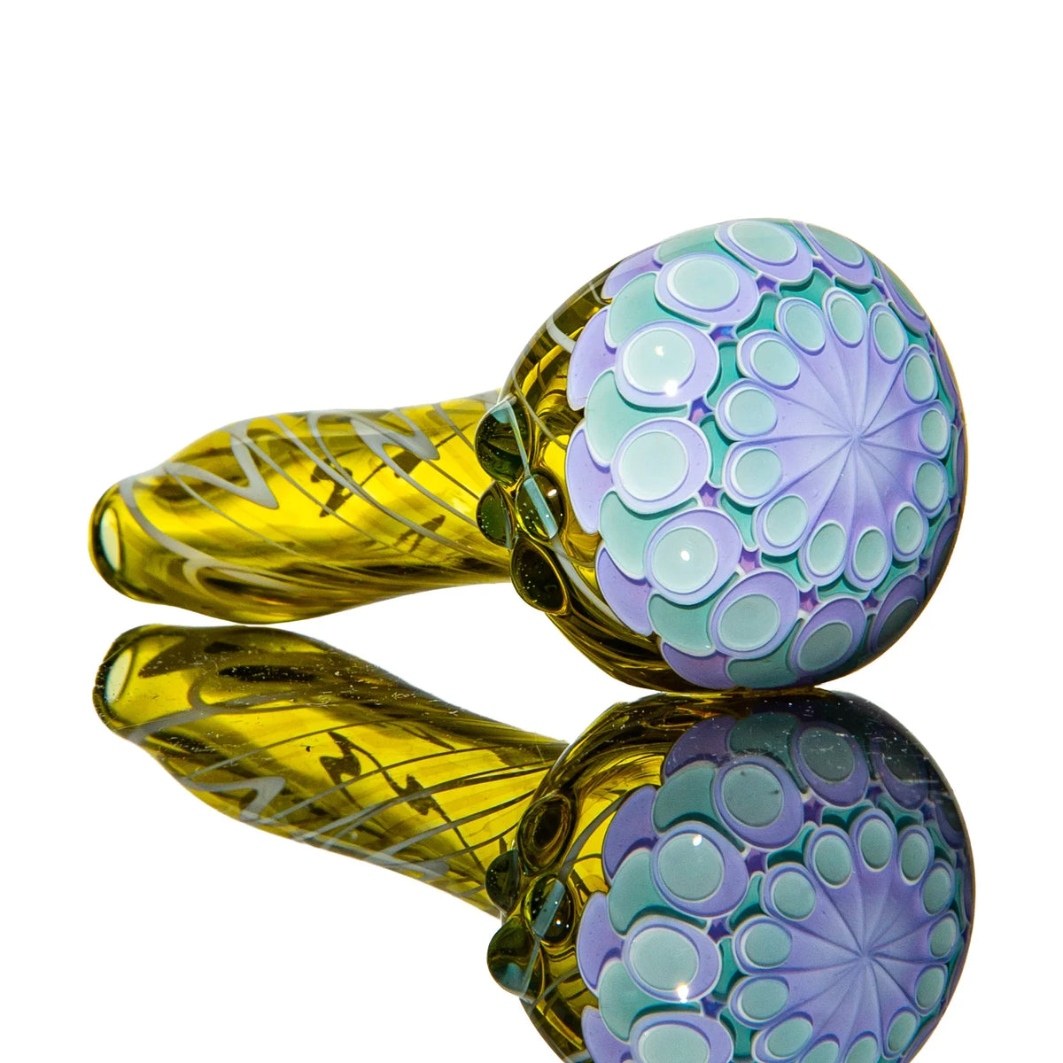 Hand-blown glass Mint & Violet Dotstack Gold Scribble Spoon by Olour Glass