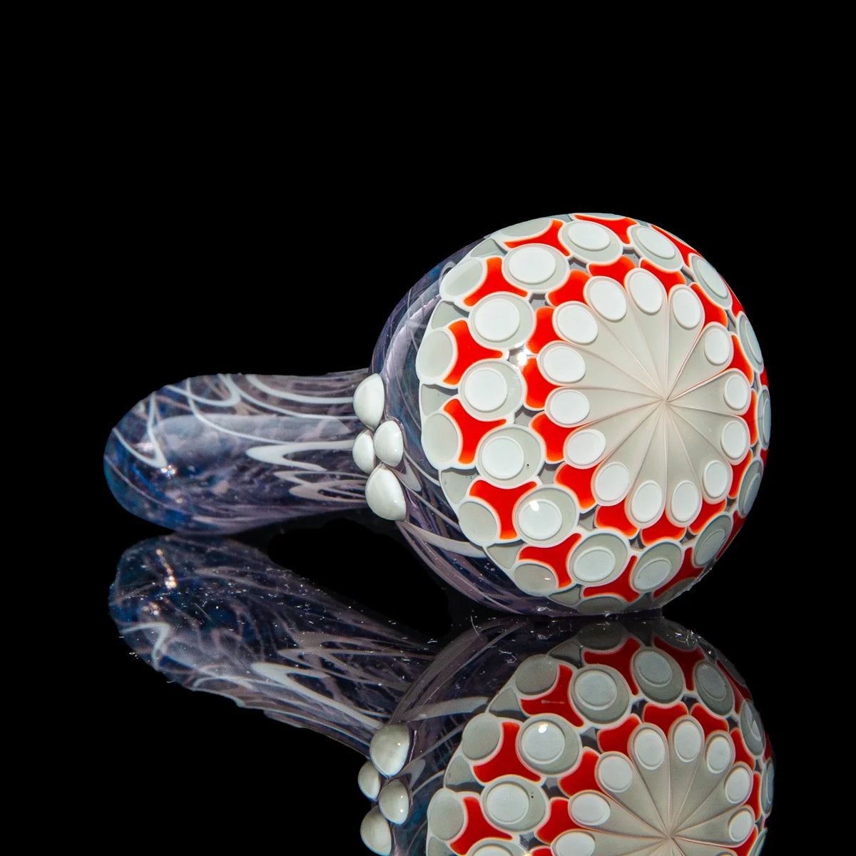 Hand-blown glass Orange & Tan Dotstack Purple Scribble Spoon by Olour Glass