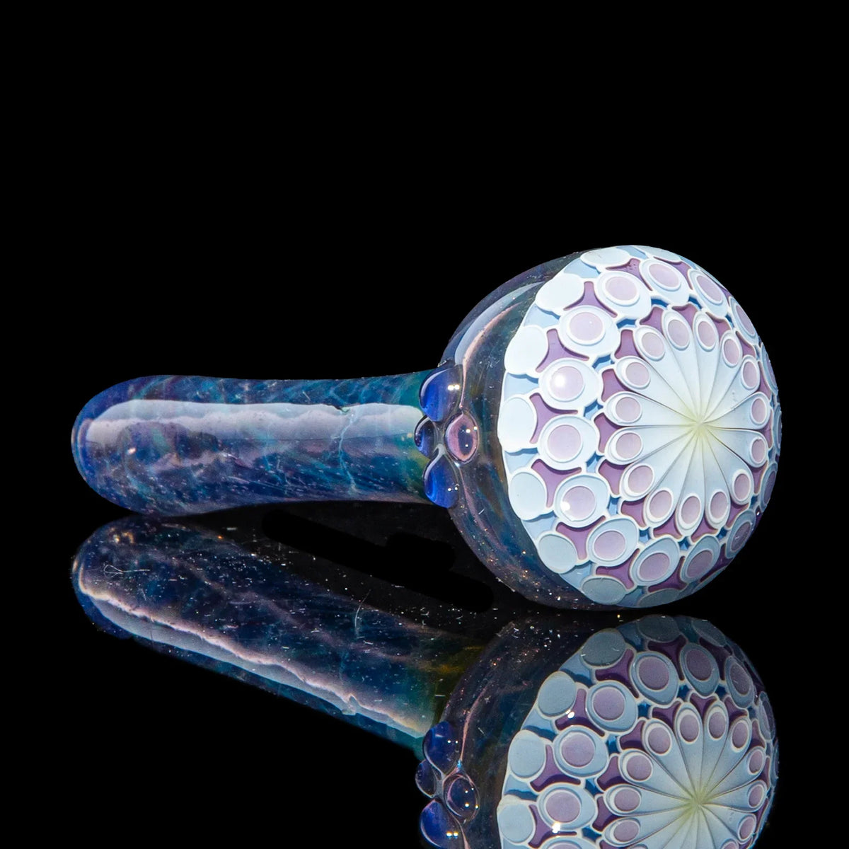 Hand-blown glass Pink, Purple & Light Blue Dotstack Purple Gradient Spoon by Olour Glass