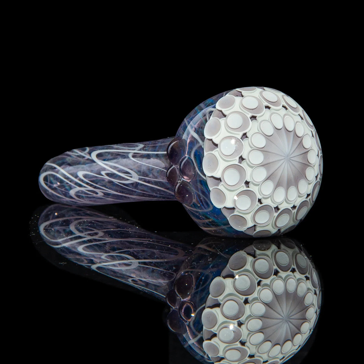Hand-blown glass Purple & White Dotstack Purple Scribble Spoon by Olour Glass