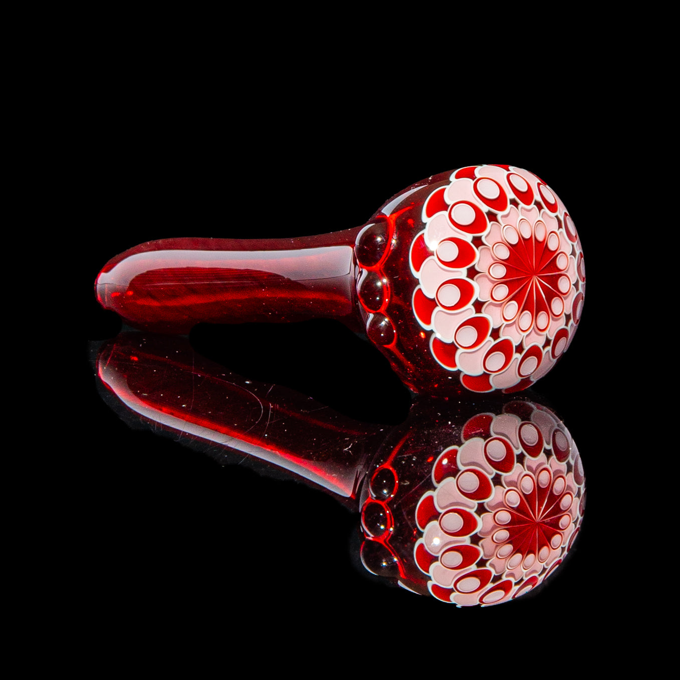 Hand-blown glass Red & Pink Dotstack Red Spoon by Olour Glass