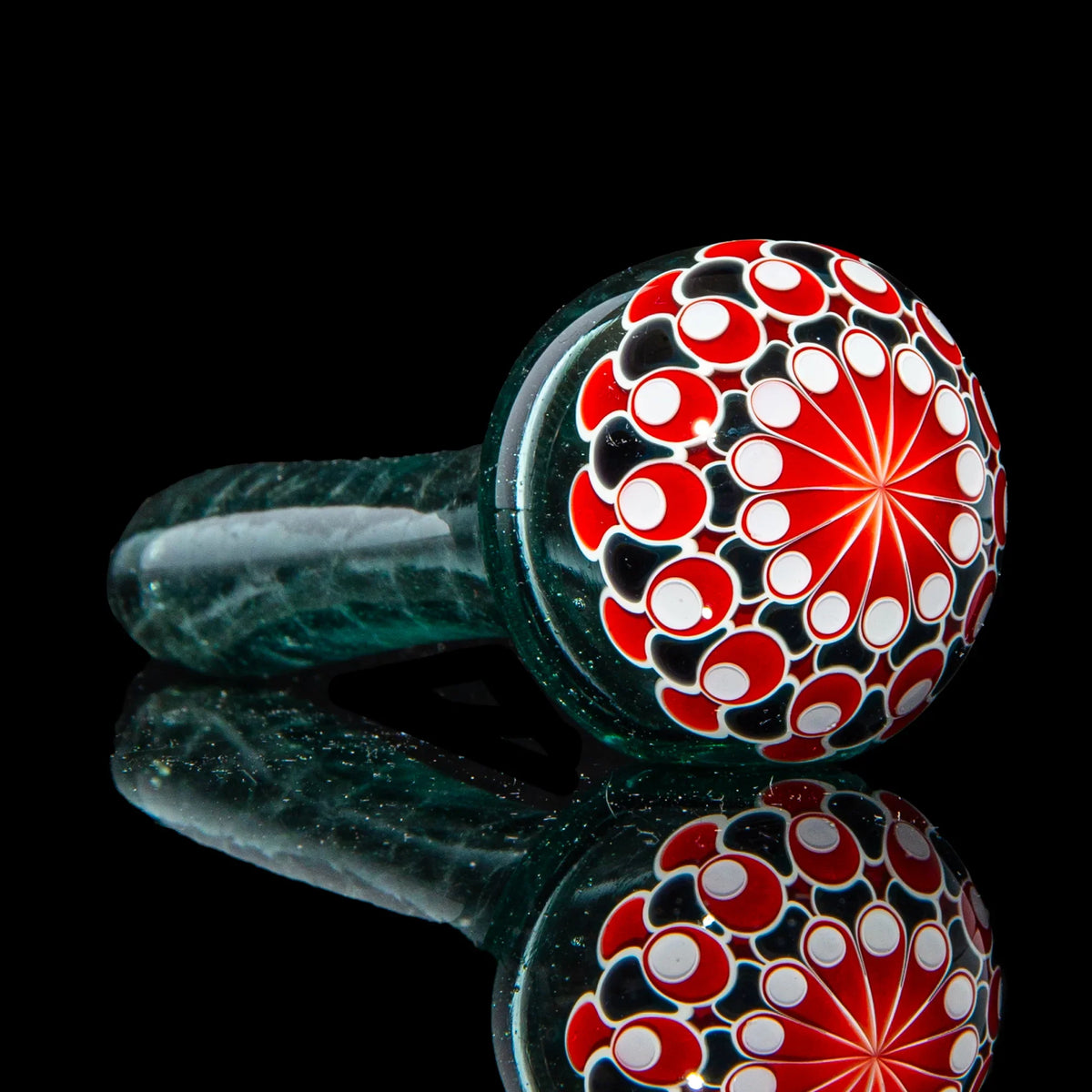 Hand-blown glass Red, White & Black Dotstack Teal Spoon by Olour Glass