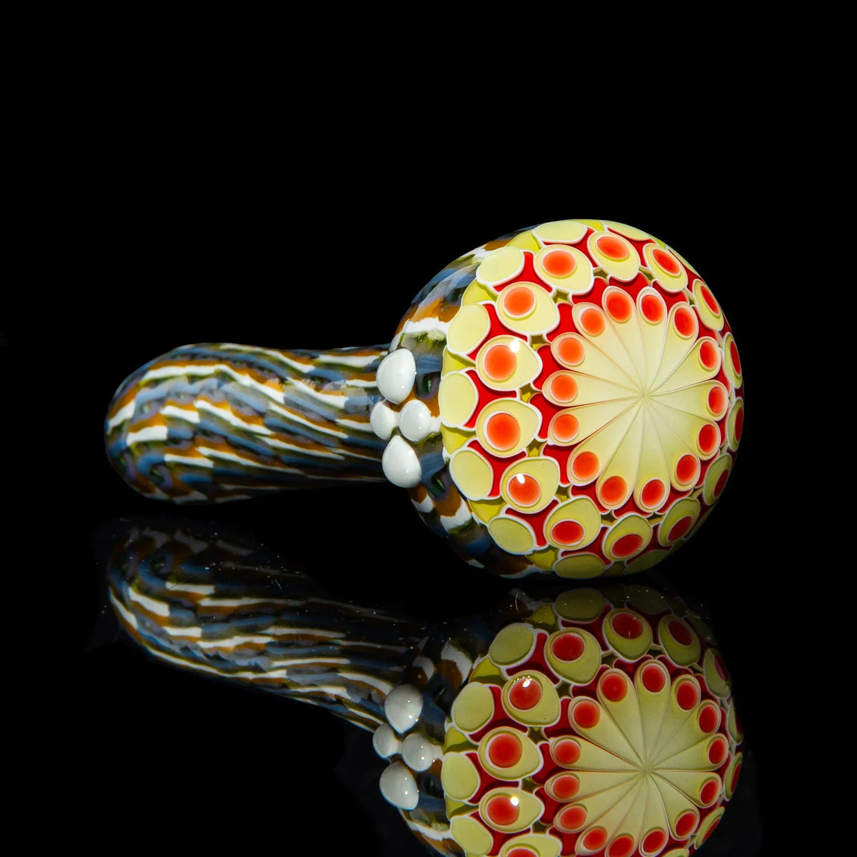 Hand-blown glass Yellow, Red Dotstack Heliocoil Spoon by Olour Glass