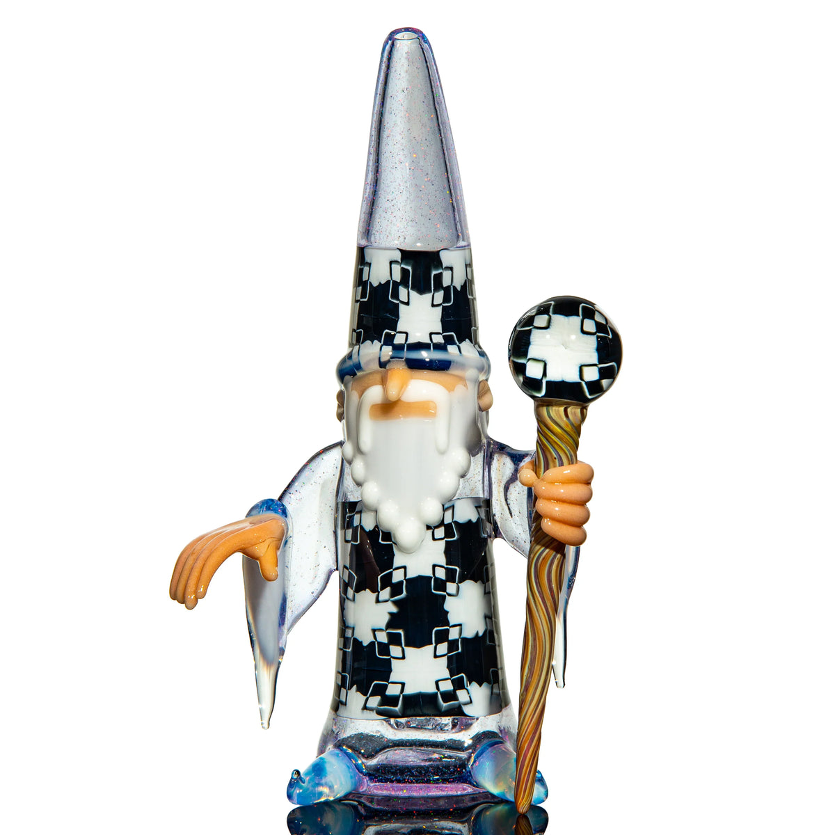 Hand-blown glass dab rig with a wizard design by Phil Siegel