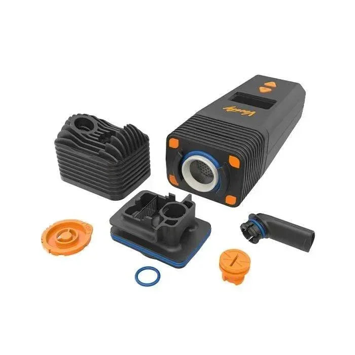 Portable vaporizer with modular parts and accessories, black and orange color scheme