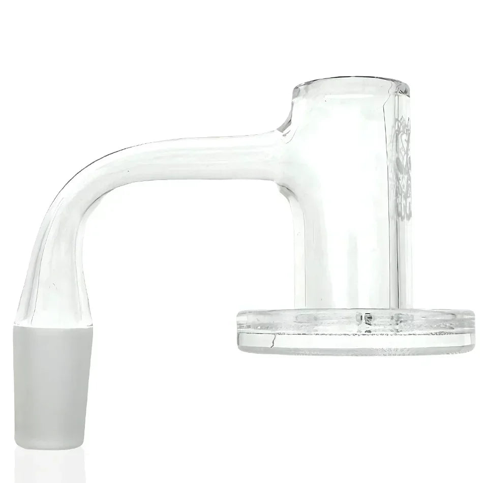 Clear quartz banger for dab rig or water pipe, showcases flat-top design on white background.