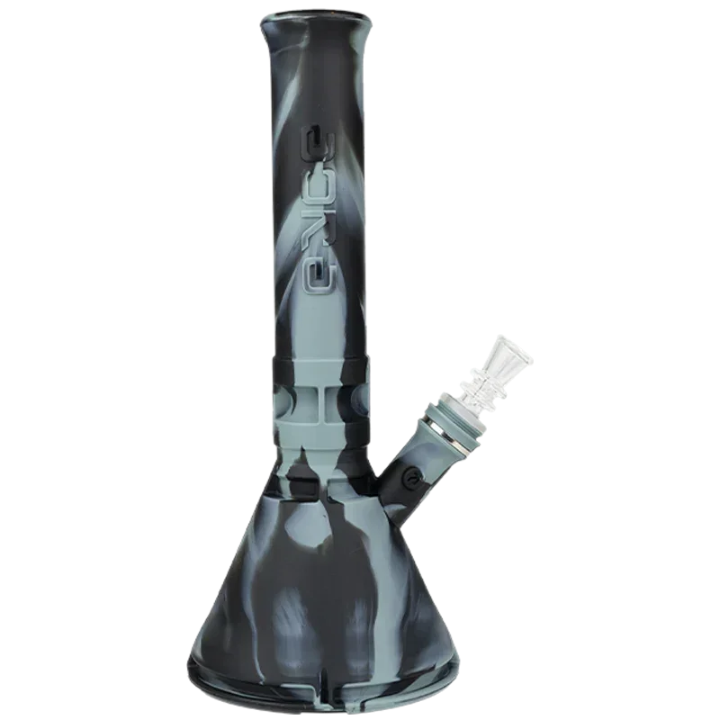 Black and grey silicone water pipe with glass bowl, beaker base design