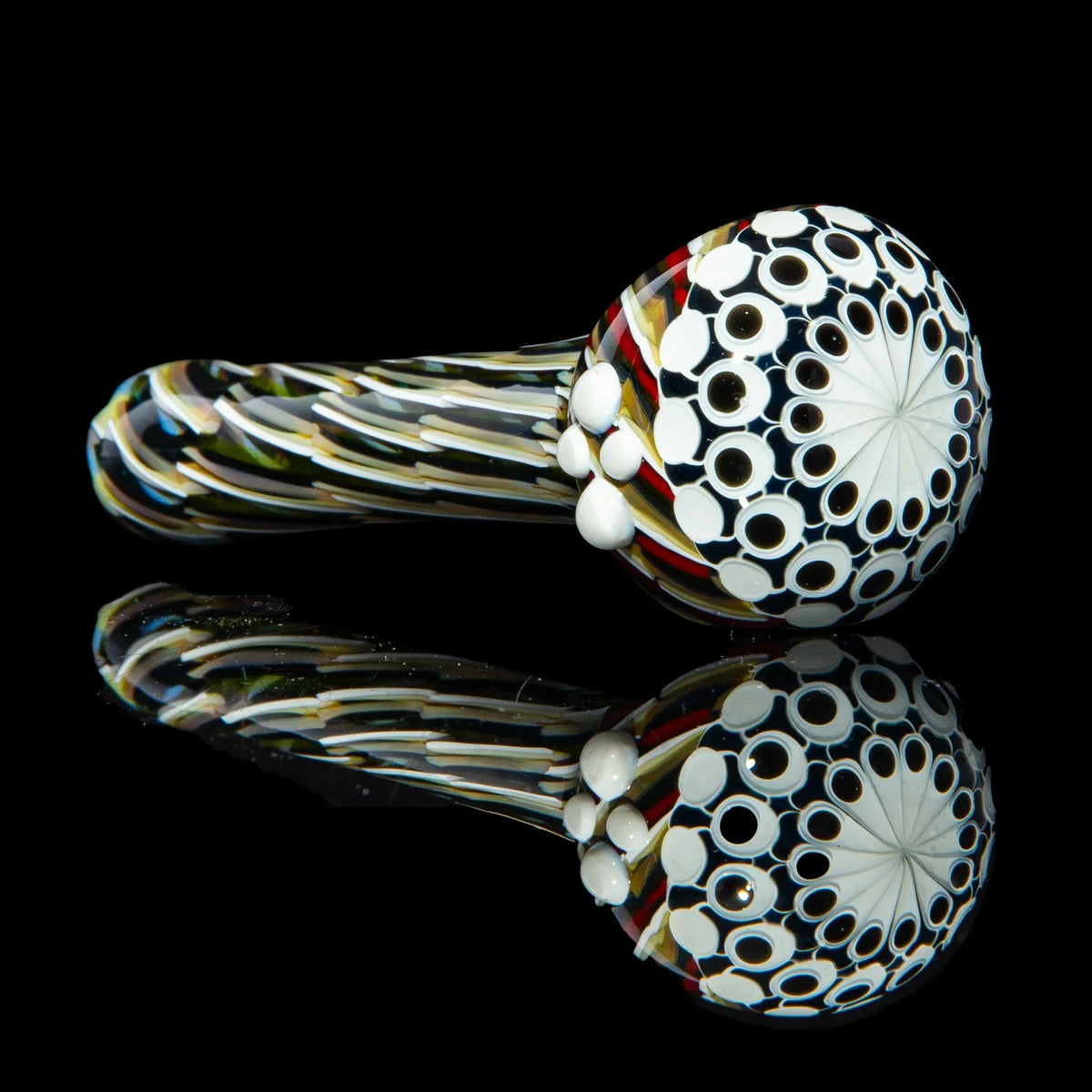 Hand-blown glass Black & White Dotstack Heliocoil Spoon by Olour Glass
