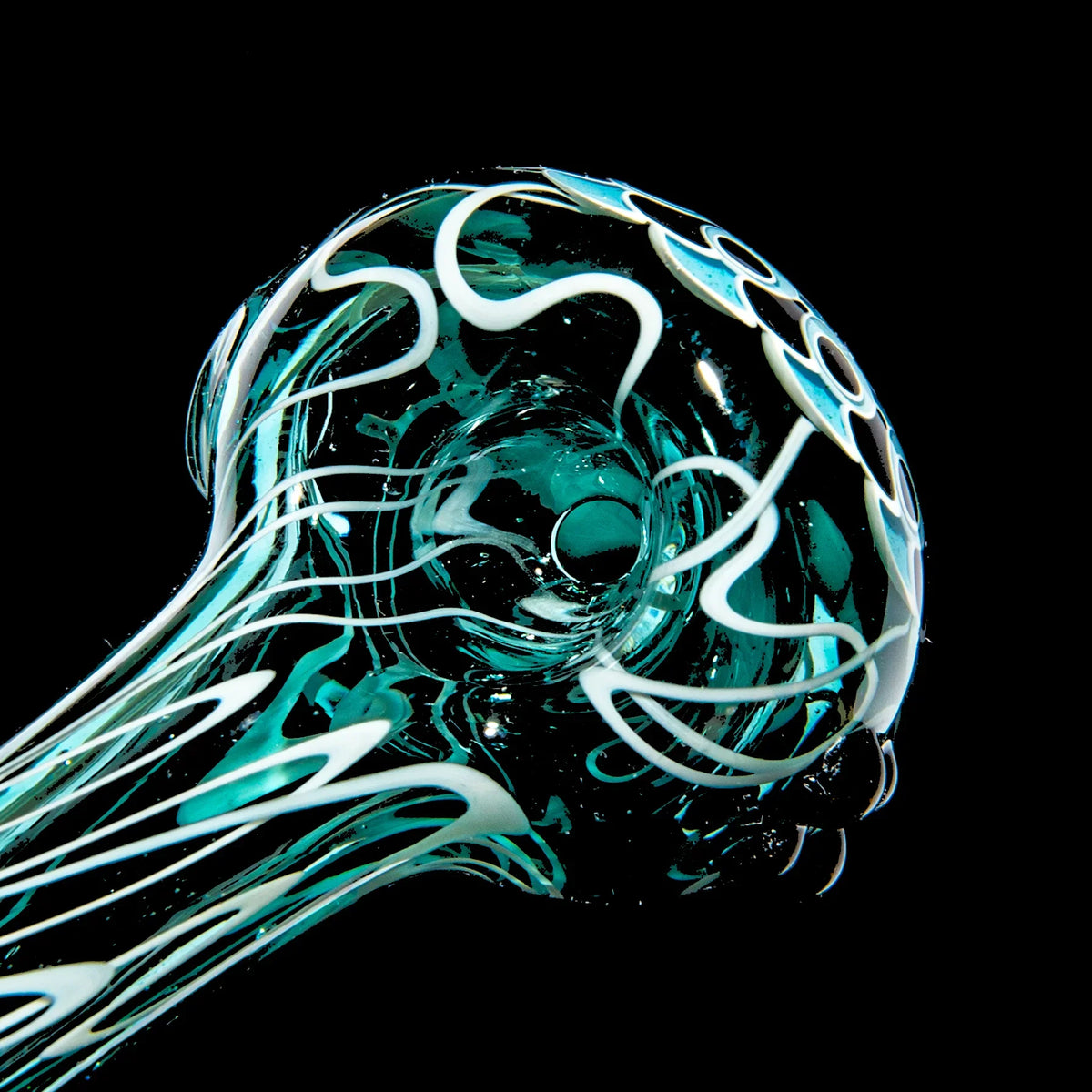 Olour Glass - Light Blue & Black Dotstack Teal Scribble Spoon