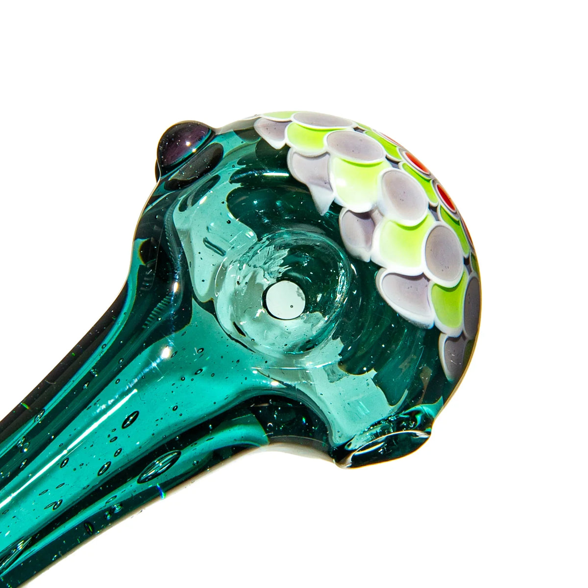 Olour Glass - Red , Lime & Violet Dotstack Teal Spoon