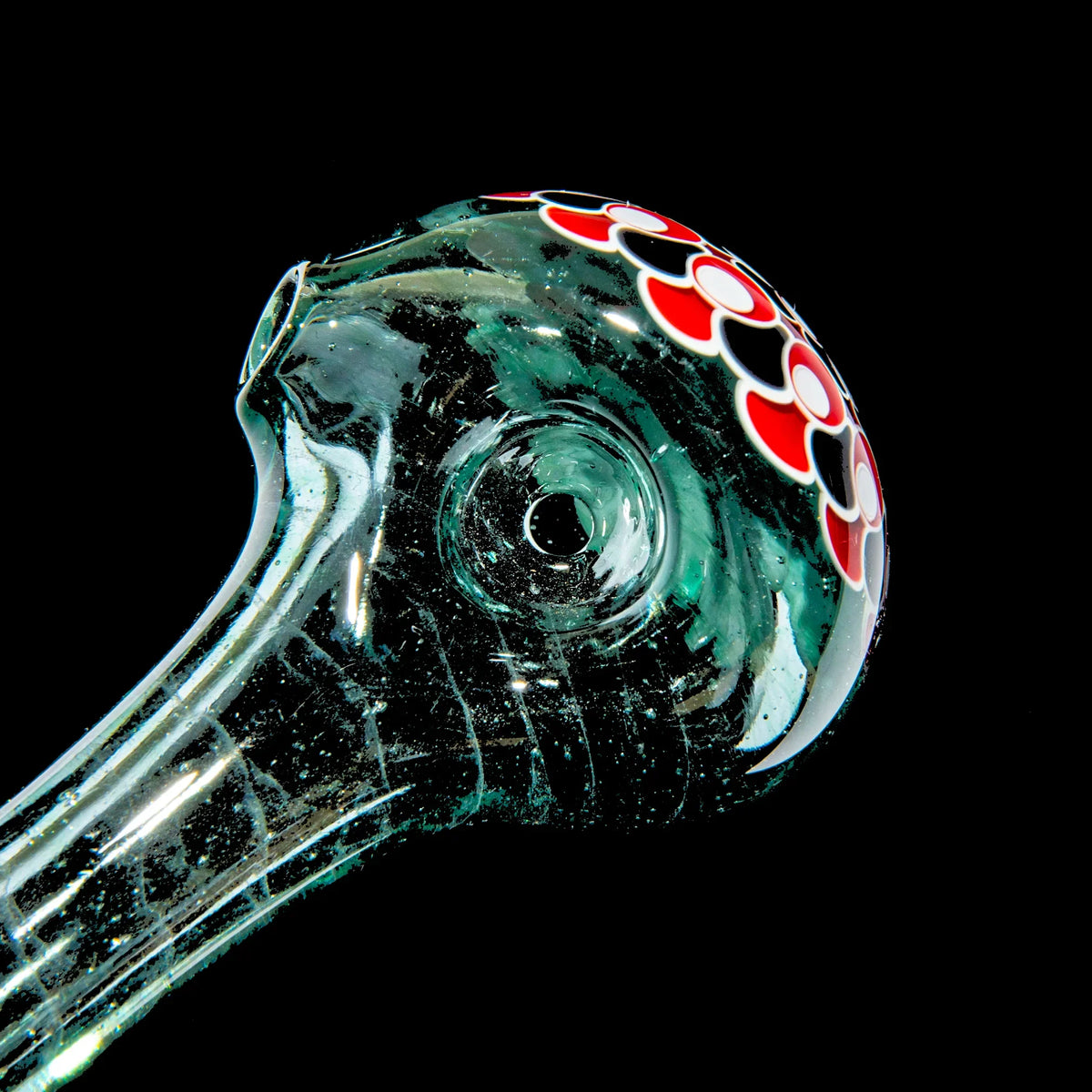 Olour Glass - Red, White & Black Dotstack Teal Spoon