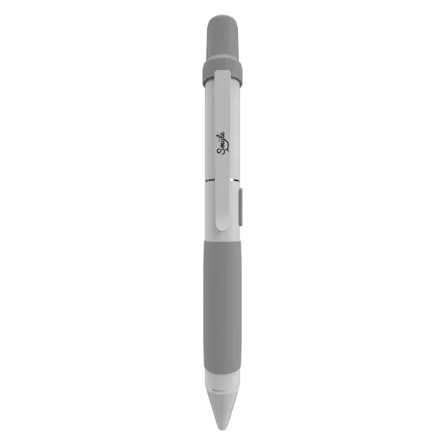 Gray and white stylus vape pen with clip, simple modern design on white background