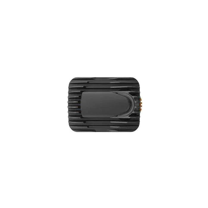 Black vaporizer cooling unit with ridged design on white background