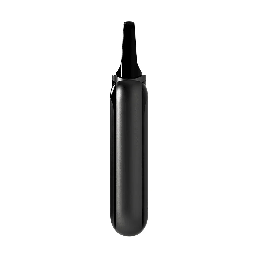 Sleek black portable vaporizer with narrow mouthpiece, minimal design on white background