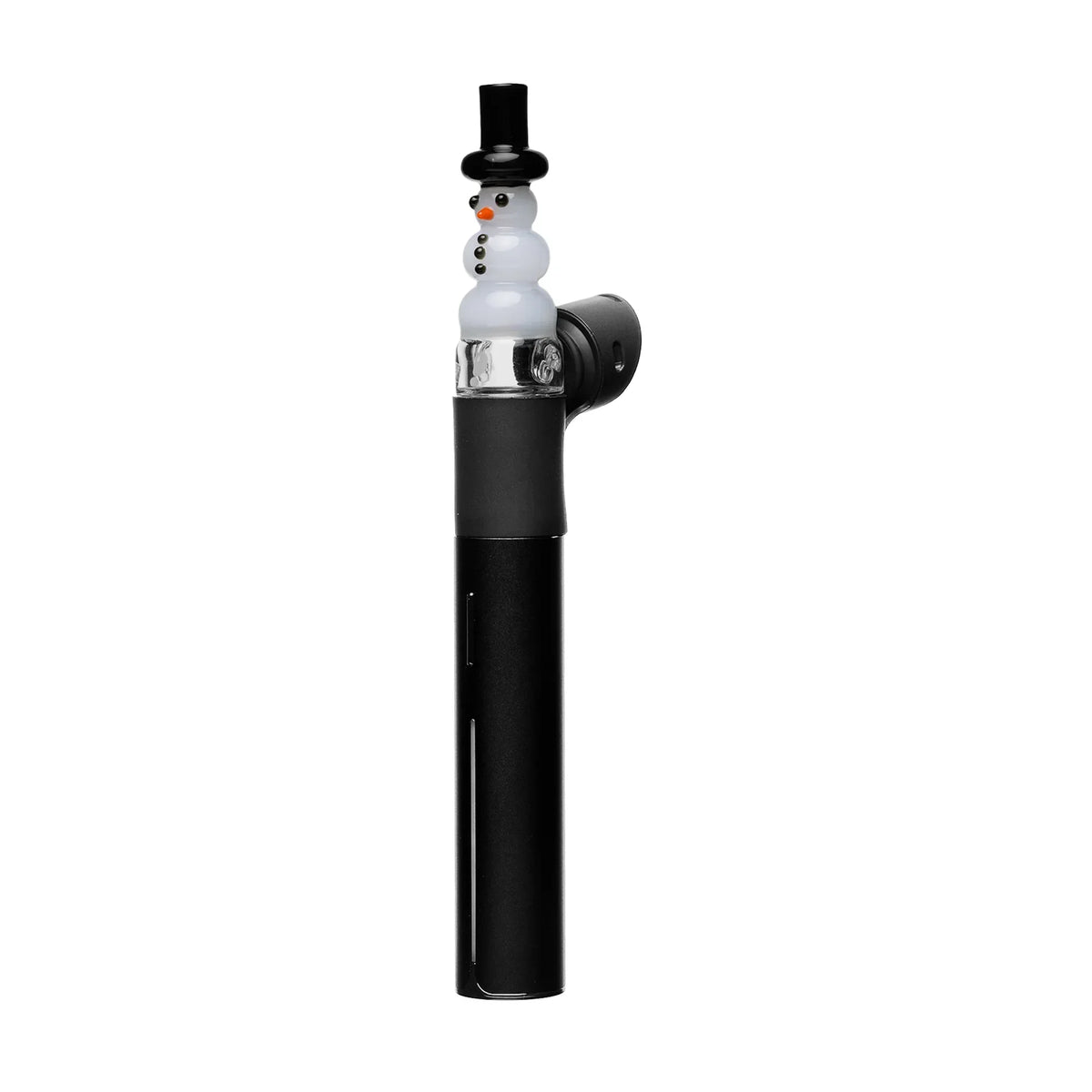 Vaporizer accessory with a glass snowman mouthpiece, black and white color, on white background