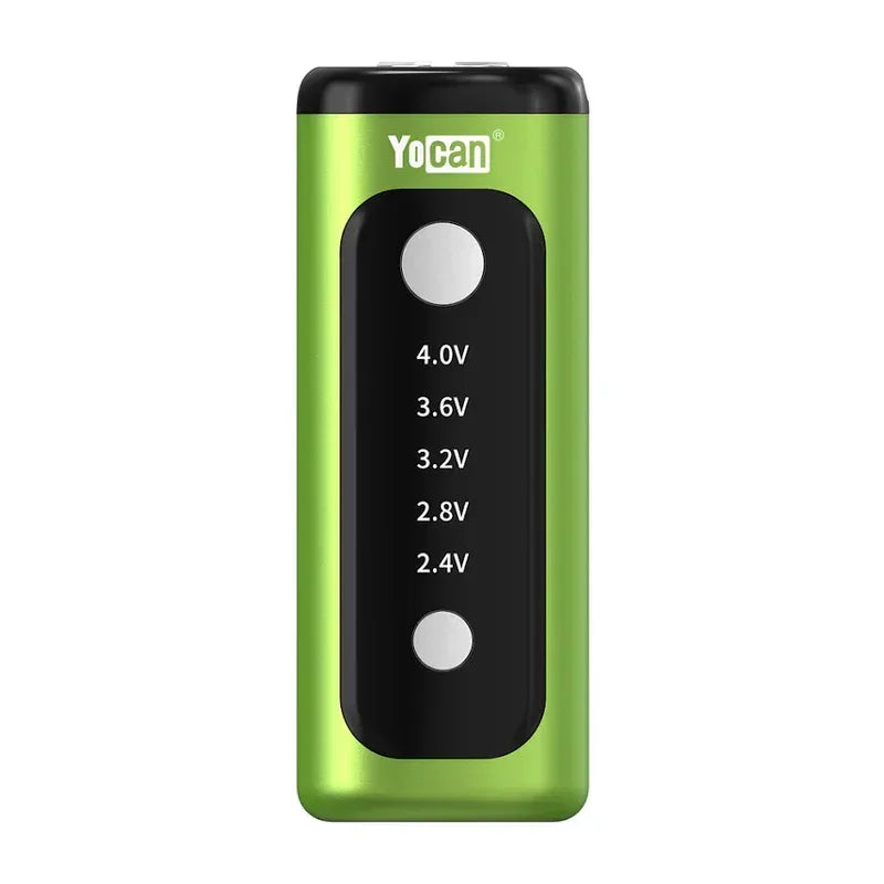 Green Yocan vaporizer battery with voltage settings and control buttons