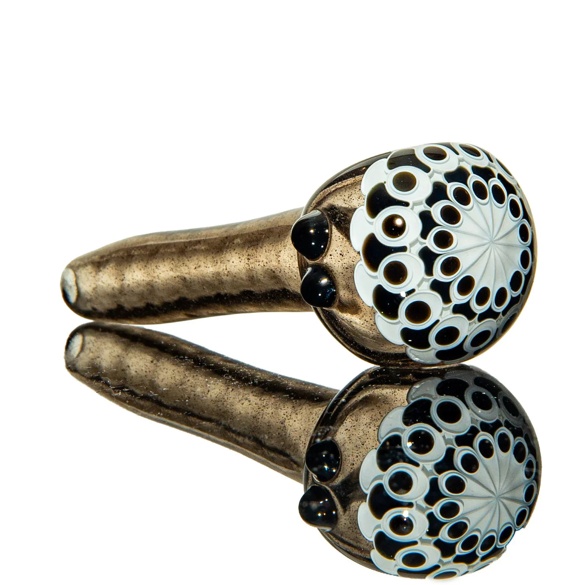 Hand-blown glass Black & White Dotstack Black Spoon by Olour Glass