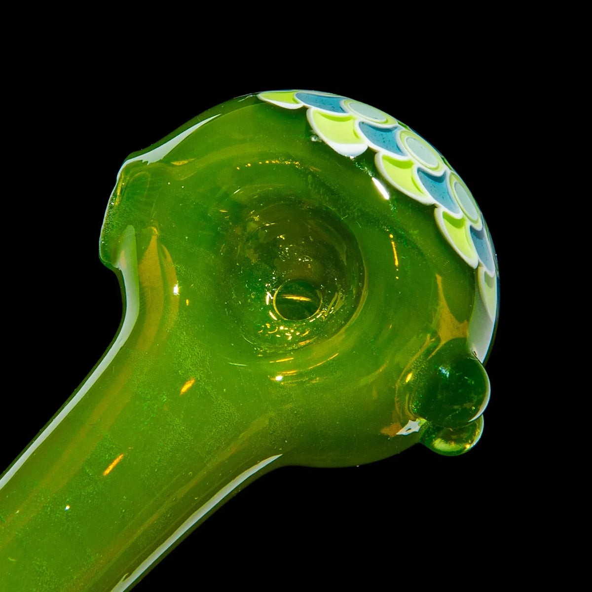 Olour Glass - Lime & Light Blue Dotstack Green Spoon