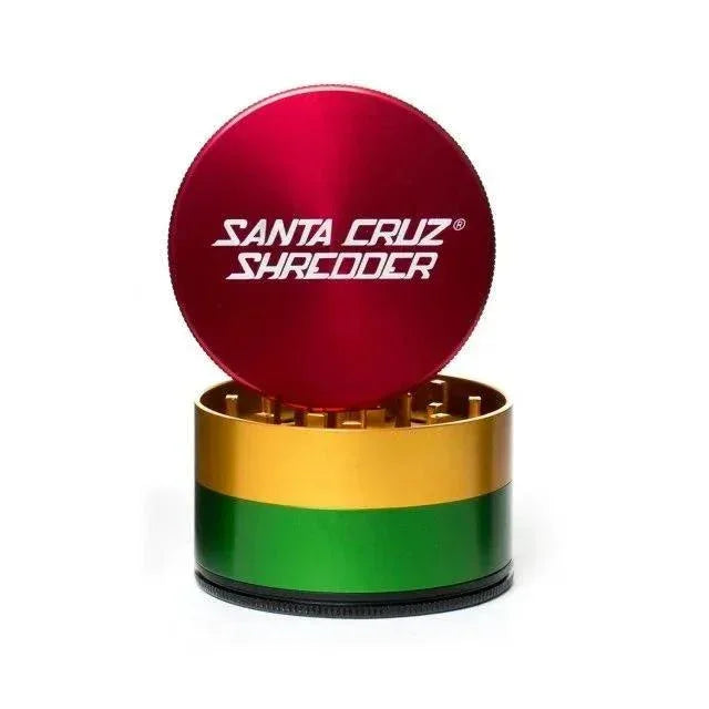 Santa Cruz Shredder 4-piece large grinder with red, gold, and green rasta colors