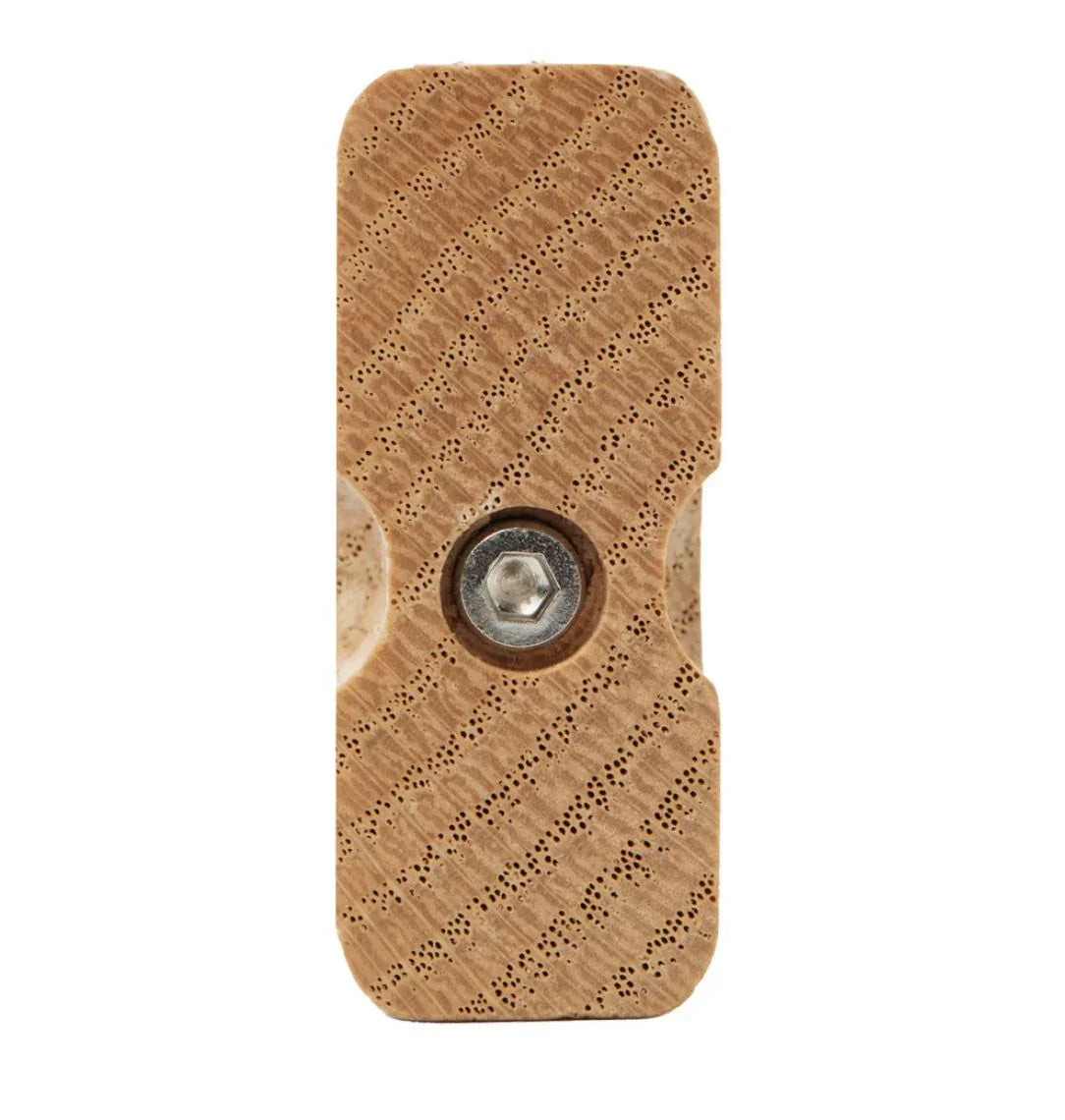 Wooden vaporizer accessory with textured finish and metal screw detail