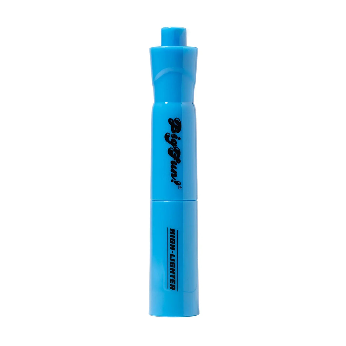 Blue novelty highlighter-shaped smoking accessory with 'Big Fun!' and 'HIGH-LIGHTER' text