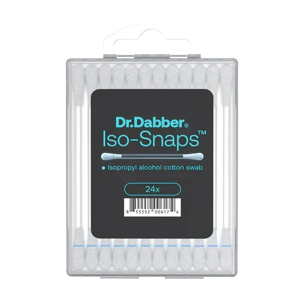 Dr. Dabber Iso-Snaps isopropyl alcohol cotton swabs 24-pack in clear plastic case