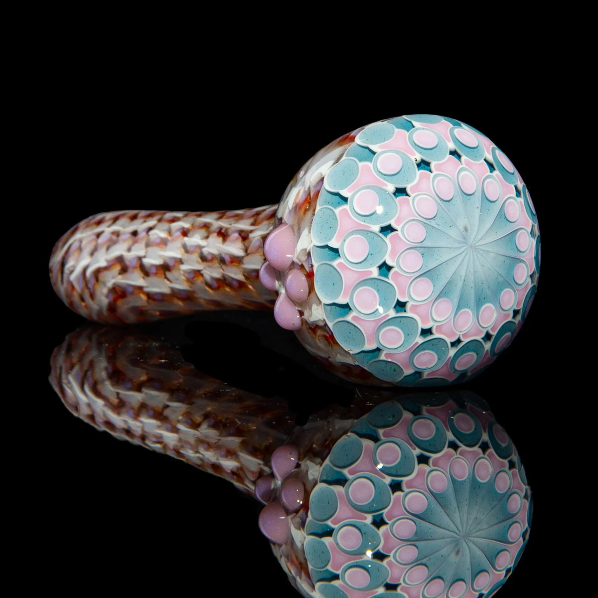 Hand-blown glass Pink & Light Blue Dotstack Heliocoil Spoon by Olour Glass