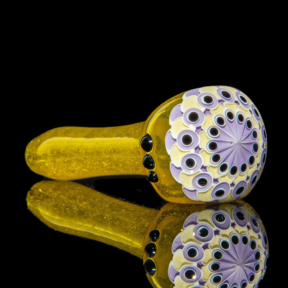 Hand-blown glass Yellow, Violet & Black Dotstack Lemon Drop Spoon by Olour Glass