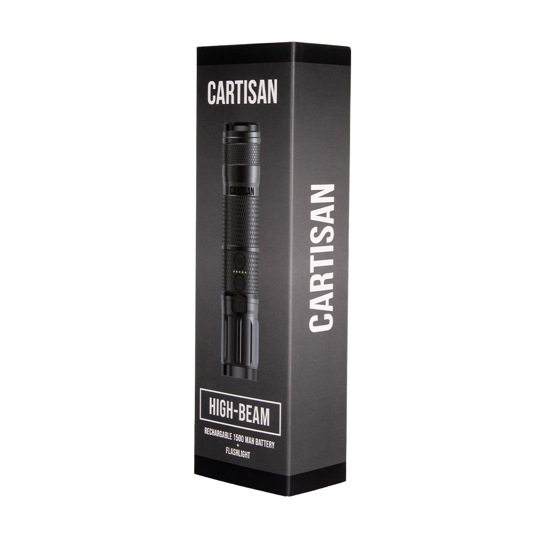 Cartisan High-Beam rechargeable 1500mAh battery flashlight in retail box
