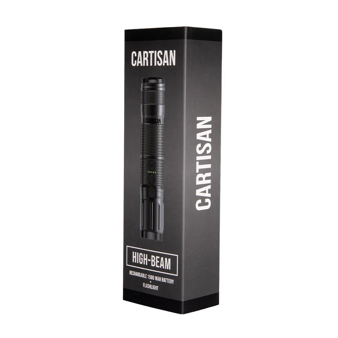 Cartisan High-Beam rechargeable 1500mAh battery flashlight in retail box