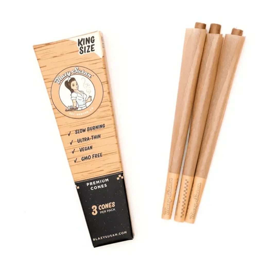 Blazy Susan king size pre-rolled brown cones 3-pack, slow burning vegan papers