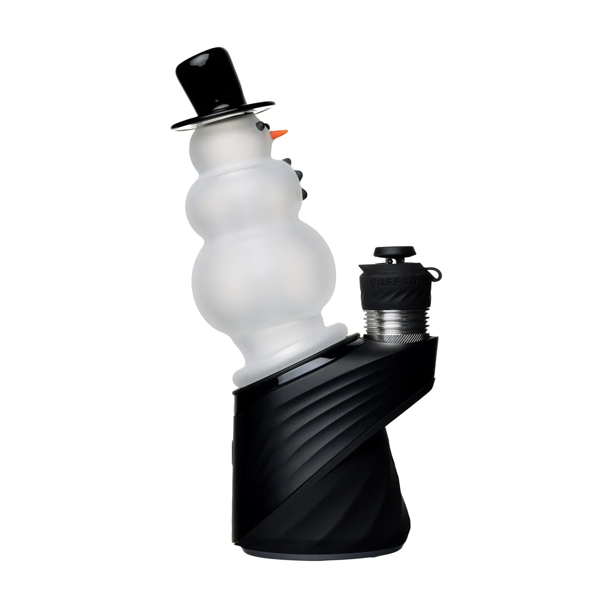 Puffco vaporizer with glass snowman attachment, black base, isolated on white background