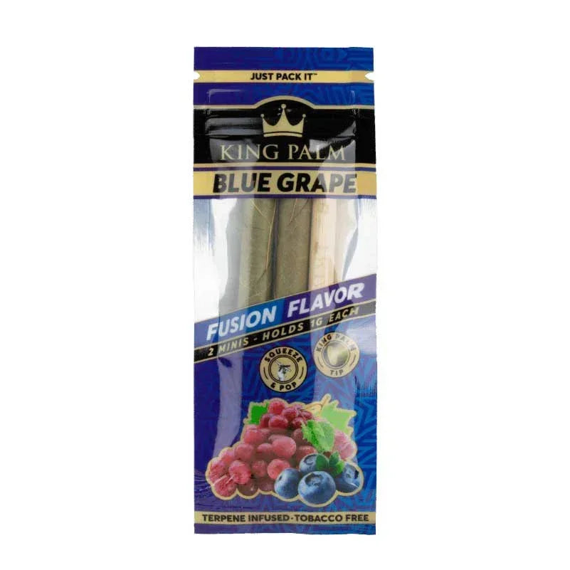 King Palm Blue Grape mini leaf wraps, fusion flavor, tobacco free, terpene infused, two pack.