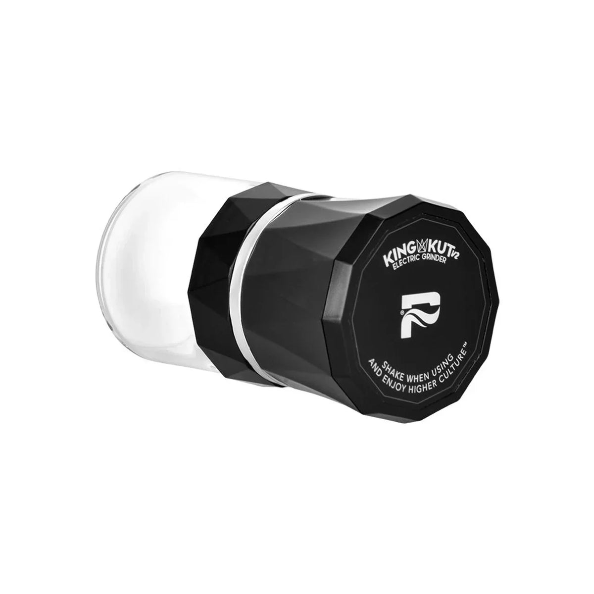 King Kut electric grinder with black geometric body and clear chamber on white background